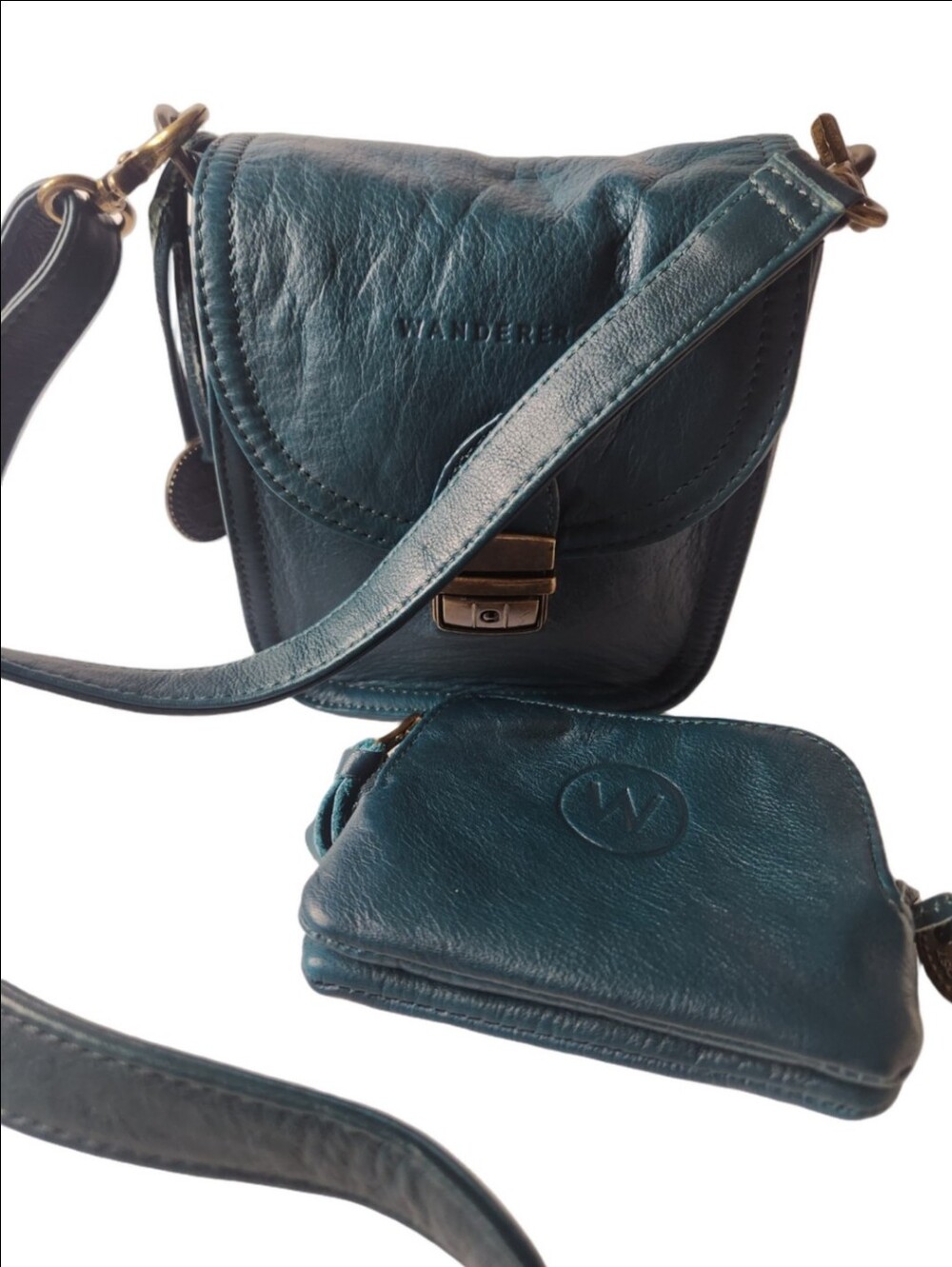 Wanderers Travel Co Glastonbury Festival Teal Leather Crossbody with Coin Pouch